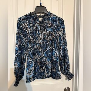 Pinch Blue and Black Patterned Blouse